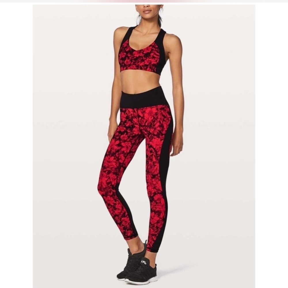 Lululemon Train Times 25" Legging Pants Womens 4 Carmine‎ True Red Black Floral